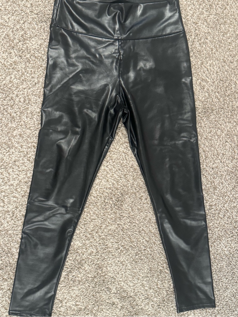 Women's Black Faux Leather Leggings - Classic High-Waist
